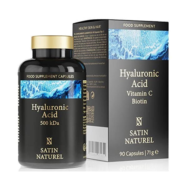 5-EN-1 Acide Hyaluronique Pur 562mg + Vitamine C + Biotine + Spiruline + Zinc | 90 Complement Alimentaire pour la Peau et les