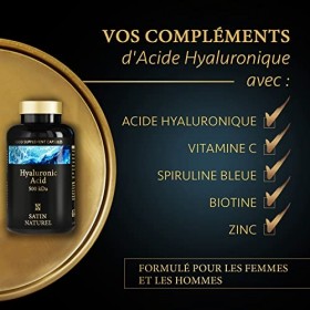 5-EN-1 Acide Hyaluronique Pur 562mg + Vitamine C + Biotine + Spiruline + Zinc | 90 Complement Alimentaire pour la Peau et les
