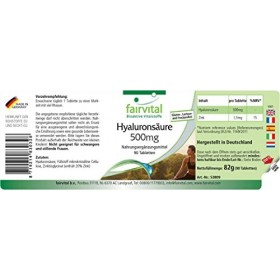 Fairvital | Acide hyaluronique 500 mg - 90 comprimés avec zinc pour la peau, les cheveux et les os - hautement dosé - vegan