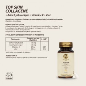 99 LAB PARIS - Top Skin Collagène - Complément Alimentaire Halal - Collagène + Acide Hyaluronique + Vitamine C + Zinc - Flaco