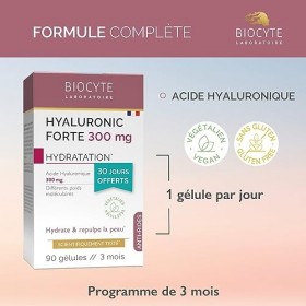 BIOCYTE Pack Hyaluronic Forte - Complément Alimentaire Anti-Âge & Hydratation de la Peau - Acide Hyaluronique - 90 Gélules - 