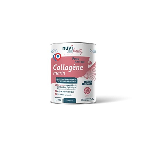 NUVILINE Beauty - Collagène Marin Anti-Âge - Collagène Hydrolysé En Poudre - Acide Hyaluronique + Vitamine C BIO - Protection