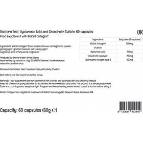 Doctors Best, Hyaluronic Acid avec Sulfate de Chondroïtine et Collagène, 60 Gélules, Testé en Laboratoire, Sans Gluten, Sans