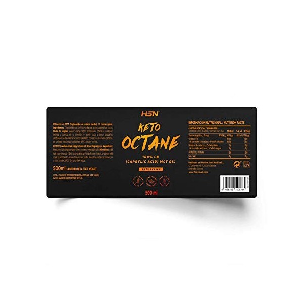 HSN Huile MCT C8 Keto Octane | Acide caprylique 100% pur | Triglycérides à chaîne moyenne de noix de coco | Régime Keto idéal