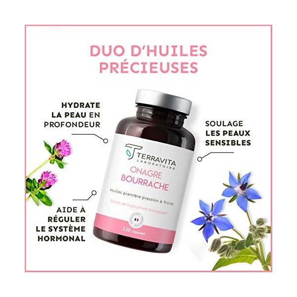 ONAGRE et BOURRACHE | Huiles BIO Première Pression à Froid | 120 Capsules de 500 mg | Hydratation de la Peau en Profondeur | 