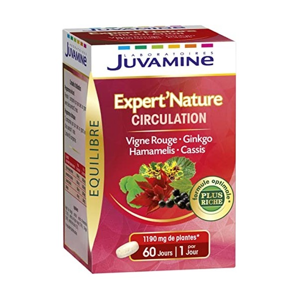 JUVAMINE ExpertNature Circulation Vigne Rouge Gingko Hamamélis Cassis 60 Comprimés