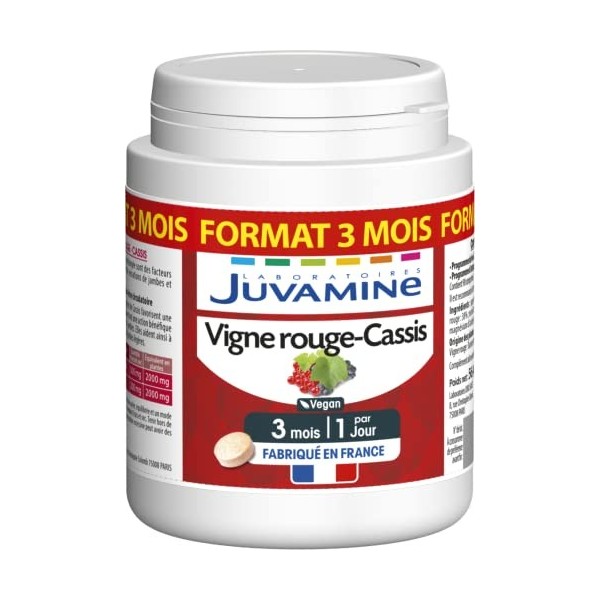 JUVAMINE - Jambes Légères - Vigne Rouge Cassis 2000mg de plantes - Maxi Format - 90 Comprimés Lot de 1 