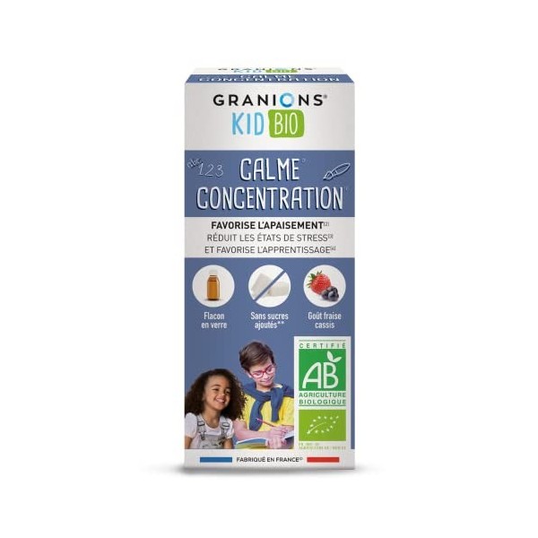 GRANIONS KID BIO CALME CONCENTRATION - Certifié - Triple action : APAISE + RÉDUIT LE STRESS + FAVORISE LAPPRENTISSAGE - Méli