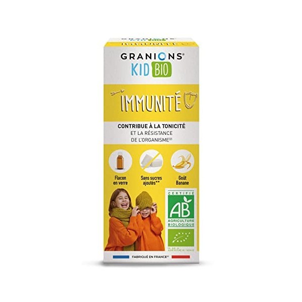 GRANIONS KID BIO IMMUNITÉ - Certifié BIO - Goût Banane - Stimule la résistance de lorganisme - Formule naturelle à base de s