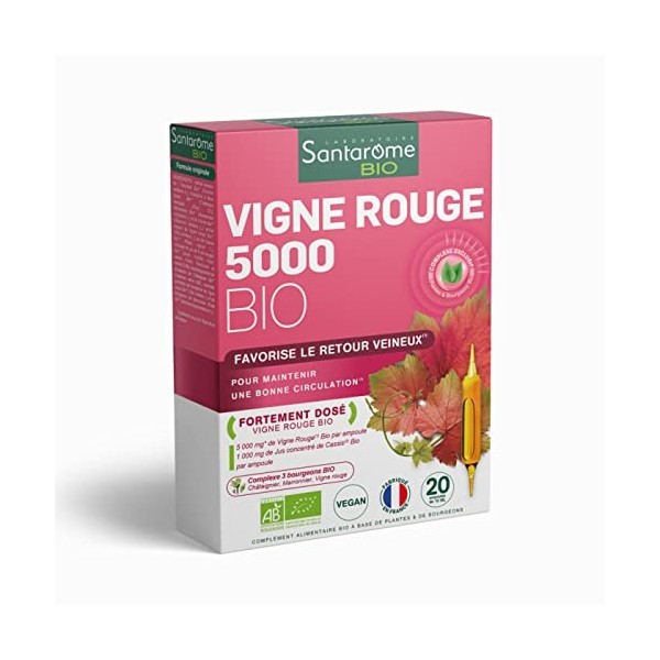 Santarome Bio - Vigne Rouge Bio | Complément Alimentaire Jambes Légères | Booste la Circulation, Jambes Lourdes - Plantes Bio