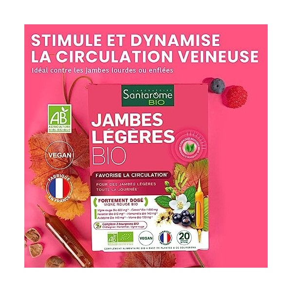 Santarome Bio - Jambes Légères Bio | Complément Alimentaire Circulation | Jambes Lourdes, Enflées ou Douloureuses - A base de