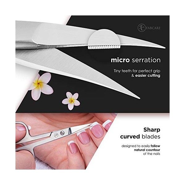 FABCARE Ciseaux à ongles professionnels, étui et E-book inclus – micro-denture innovante – Ciseaux à ongles très tranchants a