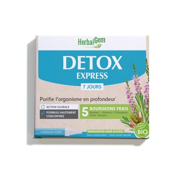 HERBALGEM - Detox Express 7 Jours - Purifie LOrganisme En Profondeur - Complément Alimentaire Gemmothérapie - Formule Hautem