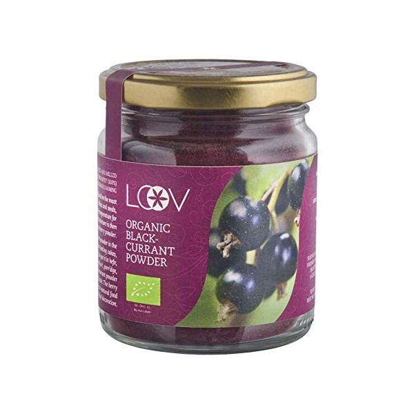 Poudre de cassis bio sauvages de LOOV marc , 100 g, riche en vitamine C, faite de peaux et de pépins de baies uniquement, au