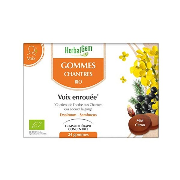 HerbalGem Gommes Chantres Bio Redonne de lEclat à la Voix 24 Gommes