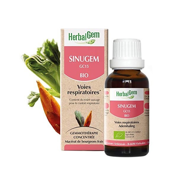 HerbalGem | Sinugem Complexe Voies Respiratoire Bio | Charme, Aulne, Rosier et Cassis | 50 ml