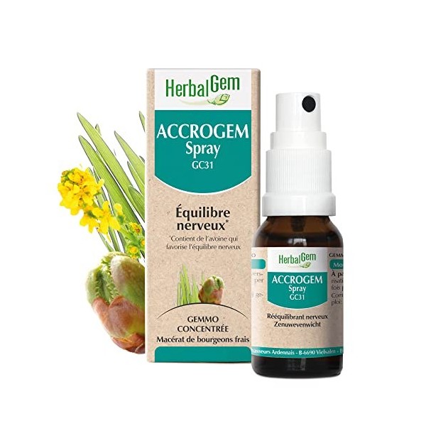 HerbalGem Accrogem Spray Complexe Désaccoutumance Bio, Contient de l’avoine qui favorise l’équilibre nerveux 15 ml