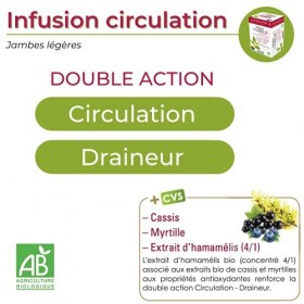 Infusion Circulation 10 -Bio - Jambes Légères Circulation & Draineur- Concentrés Végétaux Solubles,- Myrtille, 30 Sachets