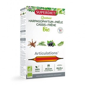 SuperDiet Quator Prêle Frêne Cassis Harpagophytum 20 ampoules de 15ml soit 300ml - BIO