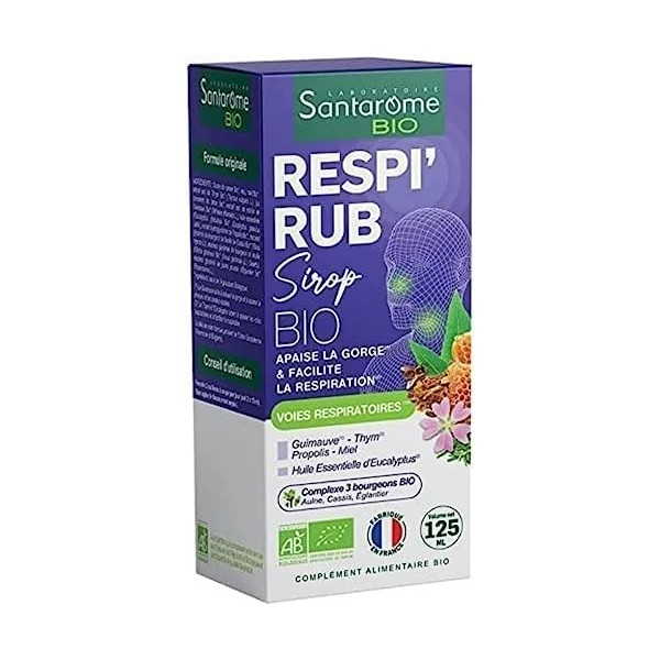 Santarome Bio - Sirop RespirRub Bio | Complément Alimentaire Immunité | Apaise les Gorges Irritées & Facilite la respiration