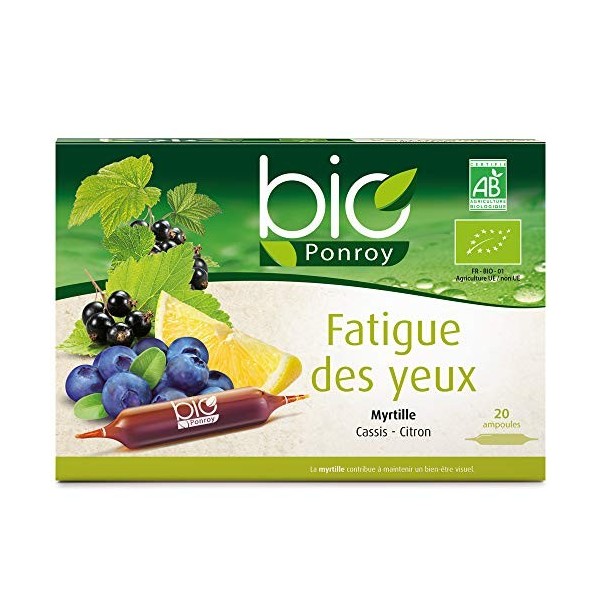Fatigue oculaire - Myrtille - Cassis - Citron - Complément alimentaire Bio - 20 ampoules - Yves Ponroy