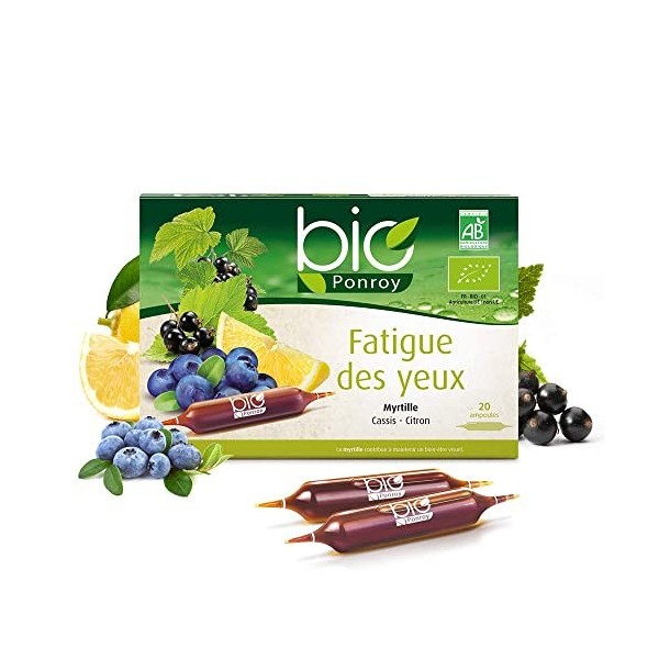 Fatigue oculaire - Myrtille - Cassis - Citron - Complément alimentaire Bio - 20 ampoules - Yves Ponroy