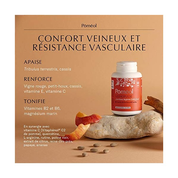 POMÉOL ǀ Complément Alimentaire jambes légères & circulation sanguine - VeinoPulse ǀ 60 jours | Vigne rouge, Cassis, Vitamine
