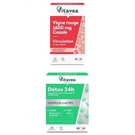 Vitavea - Lot de 3 compléments alimentaires Jambes lourdes et Drainage - Vigne Rouge Cassis, Circulation et jambes légères + 