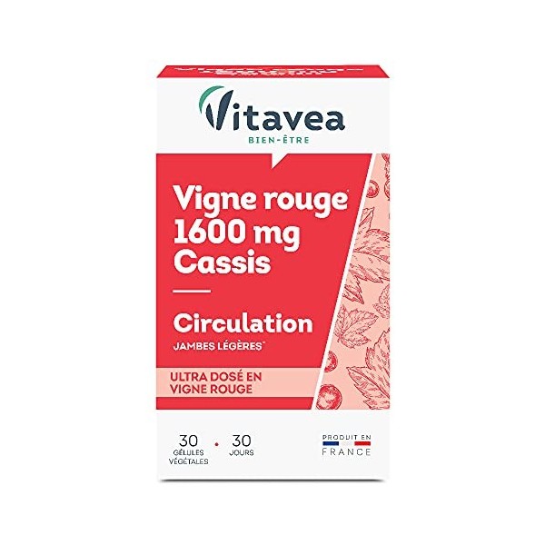 Vitavea - Lot de 3 compléments alimentaires Jambes lourdes et Drainage - Vigne Rouge Cassis, Circulation et jambes légères + 