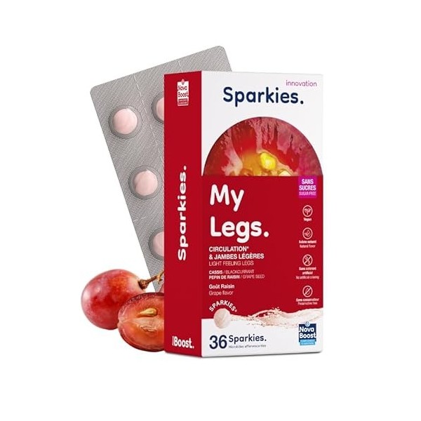NovaBoost - Sparkies My Legs - Jambes lourdes - Complément Alimentaire à boire - Pépins de raisin, Cassis - Microbilles Effer