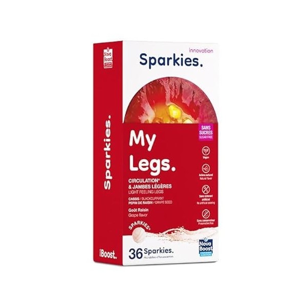 NovaBoost - Sparkies My Legs - Jambes lourdes - Complément Alimentaire à boire - Pépins de raisin, Cassis - Microbilles Effer