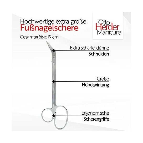 OTTO HERDER Ciseaux à ongles de pieds, extra-longs, environ : 19cm, pour personnes âgées, en acier inoxydable, avec micro-den