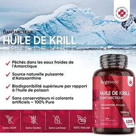 Huile de Krill Pure dAntarctique 1000mg Avec Oméga 3-120 Gélules Huile de Krill Pour 2 Mois - Acides Gras Essentiels DHA, EP