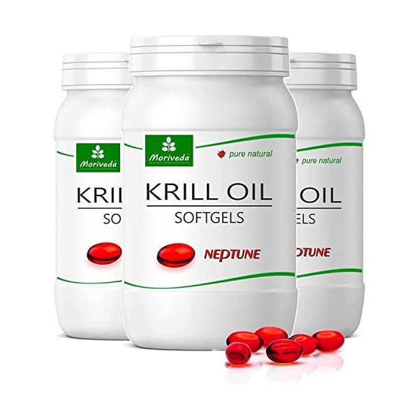 MoriVeda Neptune Krill Oil Capsules I Oméga 3-6-9 de haute qualité, astaxanthine, antioxydants & vitamine E I Certifié par IS