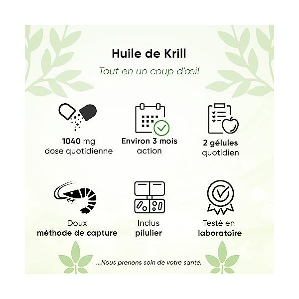 Huile de Krill Softgel-140 gélules - 1040 mg par jour - Avec boîte à pilules - Omega 3, 6, 9, astaxanthine, vitamine E, choli