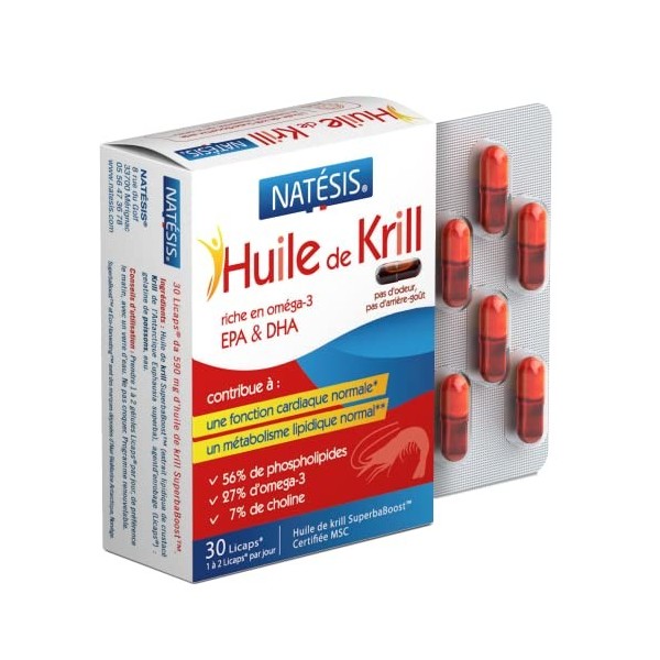 Natésis - Huile de Krill Pure - 30 Jours - Concentré en Oméga-3 EPA + DHA - Sans Odeur ni Reflux - Cœur, Foie & Peau - Haute 