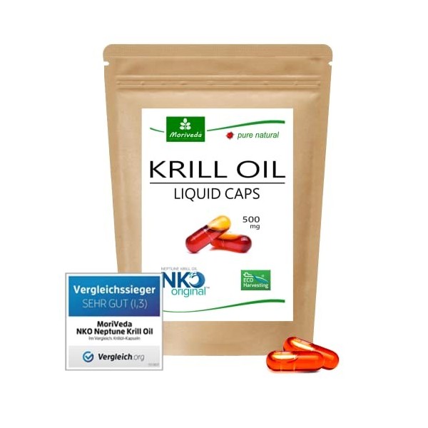 NKO lhuile de krill gélules gagnant du test 30, 90 ou 270 pièce de qualité pharmaceutique de MoriVeda - Omega 3,6,9 astaxa