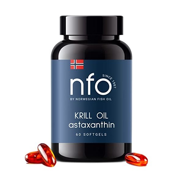 NFO OMEGA 3 KRILL OIL Astaxanthin [60 Capsules] - Huile de krill avec de lhuile de poisson norvégienne avec une dose élevée 