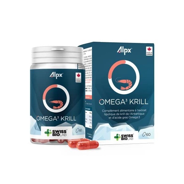 ALPX - Oméga 3 Krill - Complément Alimentaire à Base dHuile de Krill - 60 Capsules - Fait en Suisse