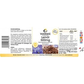Huile de Lin 500mg – 250 gélules - Préssée à froid - avec vitamine E | Warnke Vitalstoffe