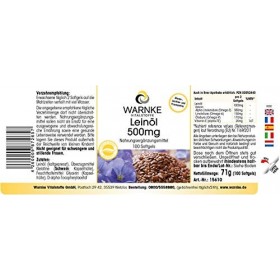 Huile de Lin 500mg – 100 gélules molles - Préssée à froid - avec vitamine E | Warnke Vitalstoffe