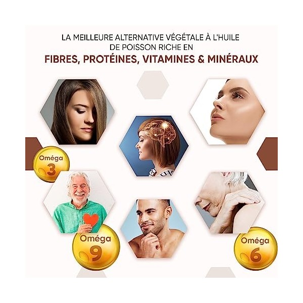 Oméga 3 6 9 Huile de Lin 1000mg - 180 Gélules 6 Mois Vegan - Alternative À lHuile de Poisson - Source dAcides Gras Oméga Les...