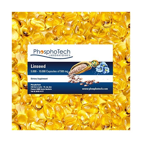 Huile de Lin linseed oil 500 mg - Cartons de 1.000 ou 10.000 capsules - Cartons of 1.000 or 10.000 capsules - Fabriqué en F