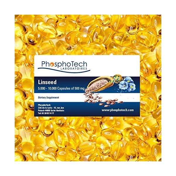 Huile de Lin linseed oil 500 mg - Cartons de 1.000 ou 10.000 capsules - Cartons of 1.000 or 10.000 capsules - Fabriqué en F L...