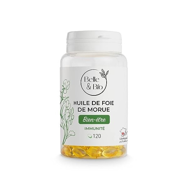 OSSATURE FORTE & APPORT EN VITAMINES - Huile de Foie de Morue - 120 capsules - Cure 2 à 3 mois - Complément Alimentaire BELLE