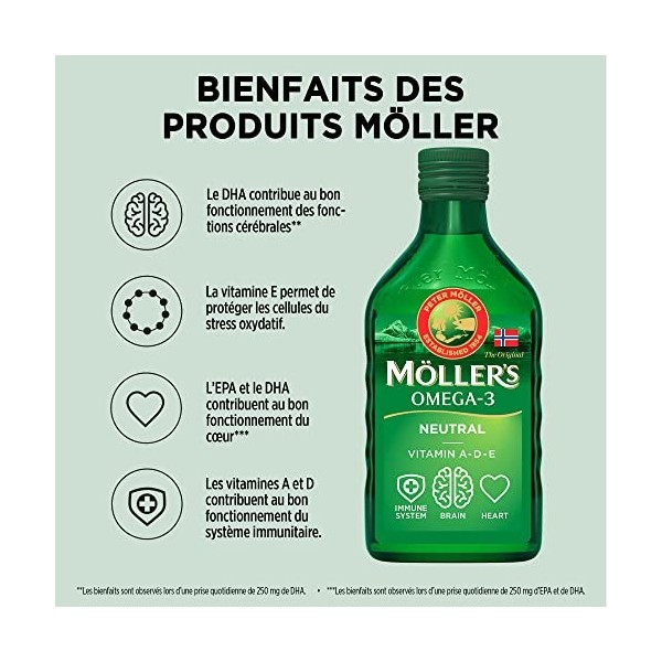 Moller’s ® | Huile de foie de morue oméga 3 | Compléments alimentaires oméga-3 avec EPA, DHA, vitamines A, D et E | Prix Supe