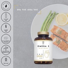 Omega 3 Fish Oil 2000 mg, 700 mg EPA et 500 mg DHA. Huile de Poisson et Vitamine E. Aide à Améliorer et Protection la Vision,