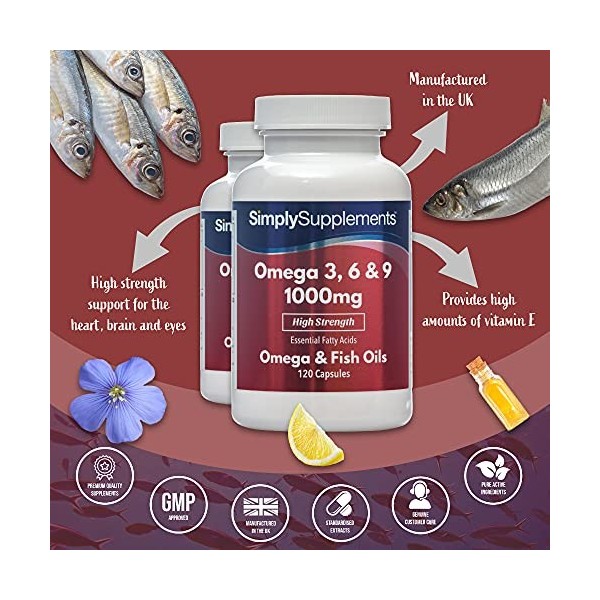 Oméga 3, 6 & 9 1000mg |240 Gélules|Jusqu’à 8 mois de Bienfaits |SimplySupplements