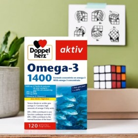 Doppelherz – Omega-3 1400 – Teneur élevée en acides gras Oméga 3 EPA et DHA & vitamine E – Pour la bonne fonction cardiaque –