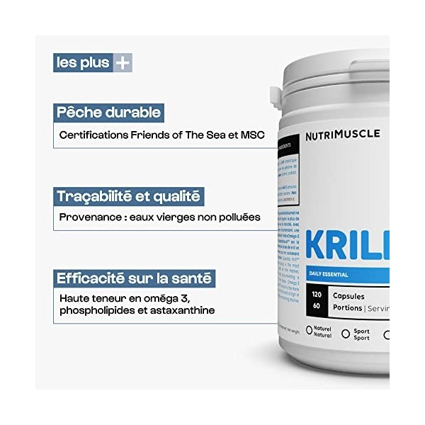 Huile de Krill | Source doméga 3 6 9 • Astaxanthine • Haute qualité Superba™ Boost | Nutrimuscle | 60 Capsules
